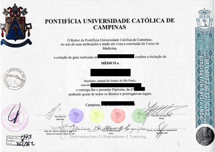 Certified translations of Portuguese Degrees into German