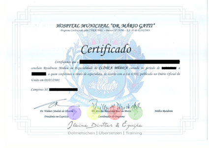 Certified translations of Portuguese Certificates into German